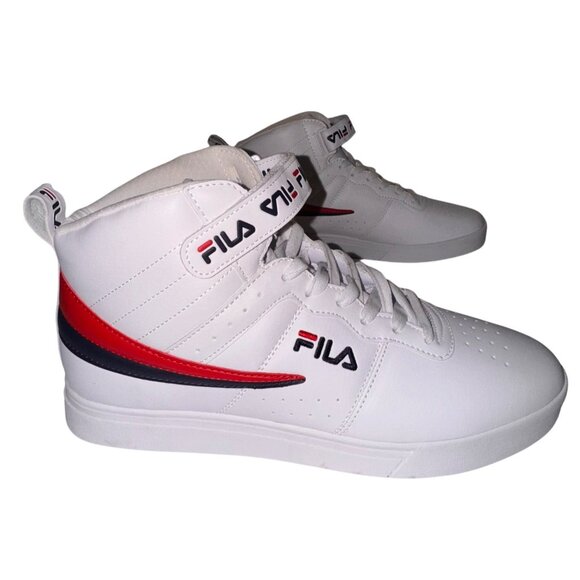 Fila Mens Size 12 High-Top Sneakers White Red Blue Athletic